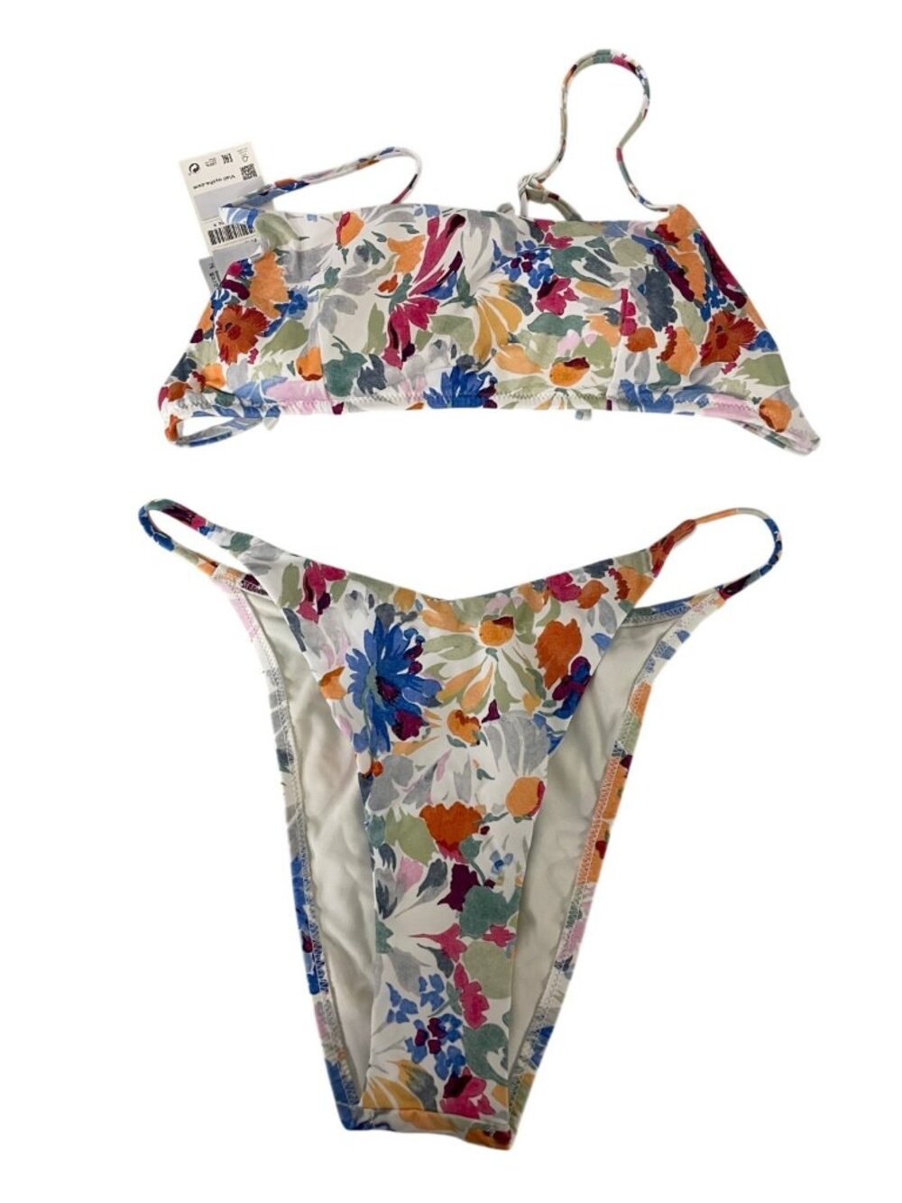 Oysho Womens Bandeau Top & Brazilian High-Leg Bikini Set Small Multicolor NWT